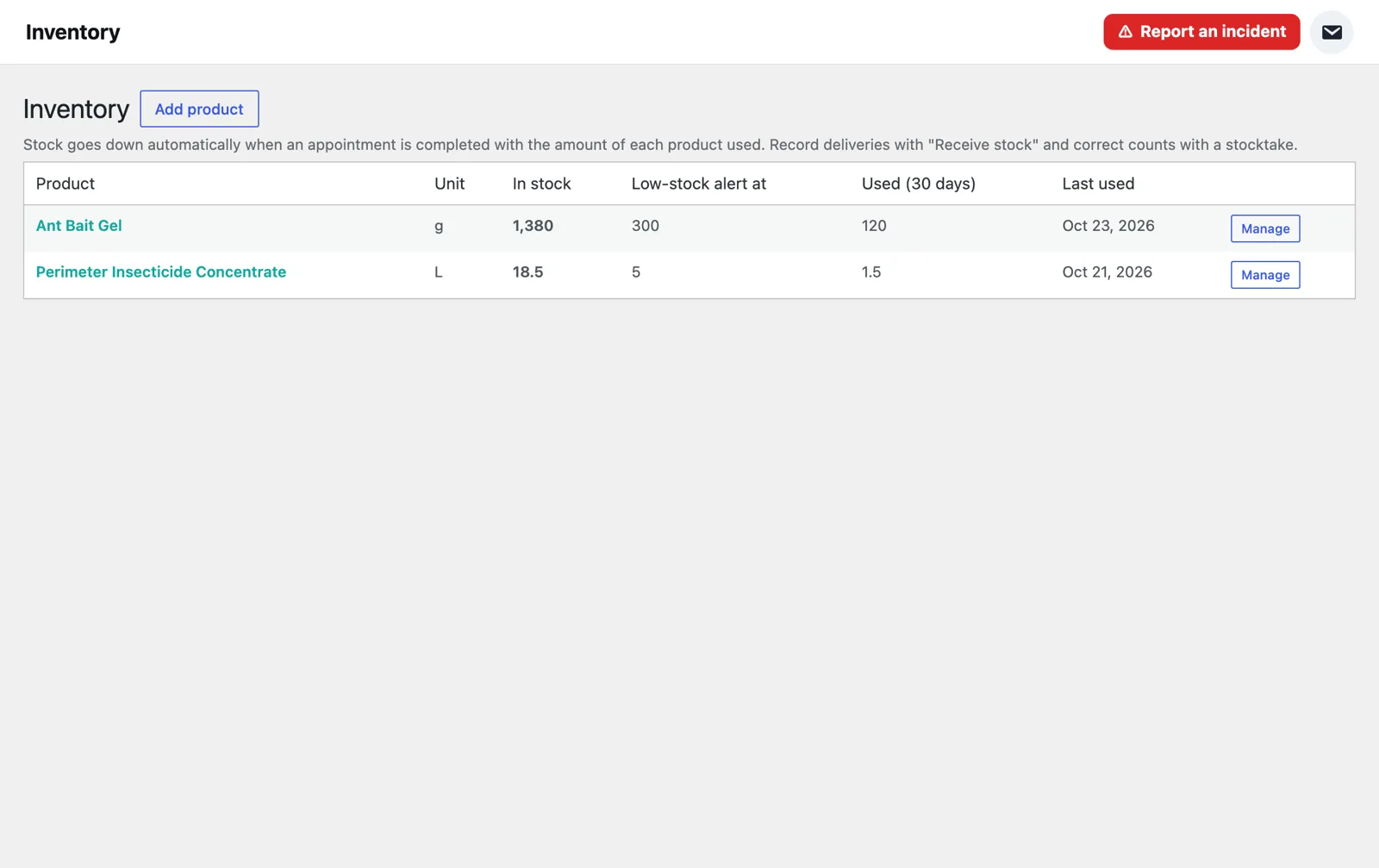 CrewNavio Product inventory