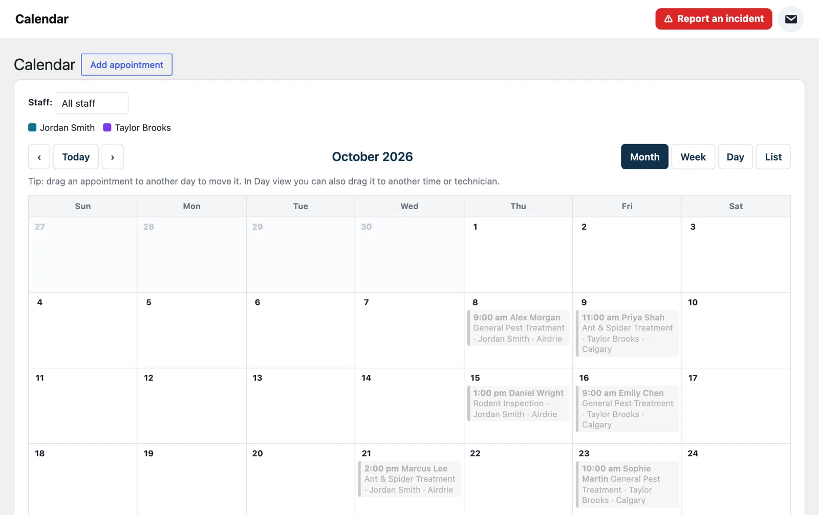 CrewNavio Scheduling calendar
